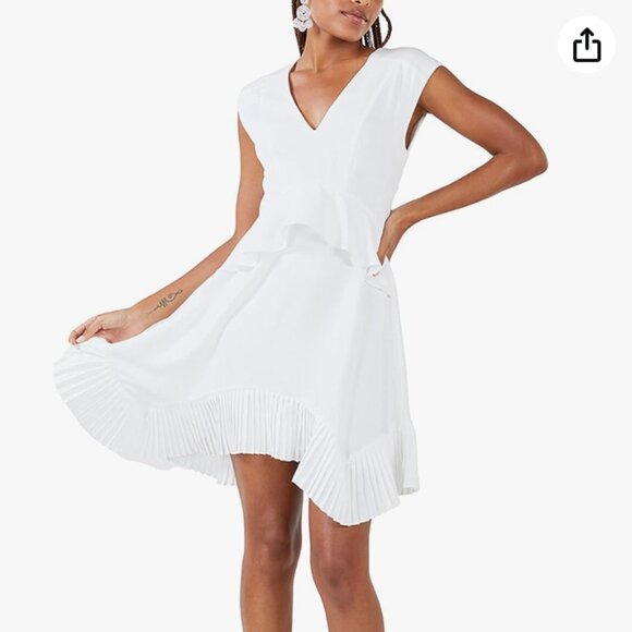 NEW BCBGMAXAZRIA Ruffled Pleated High-Low Cocktail White Dress - Picture 6 of 8